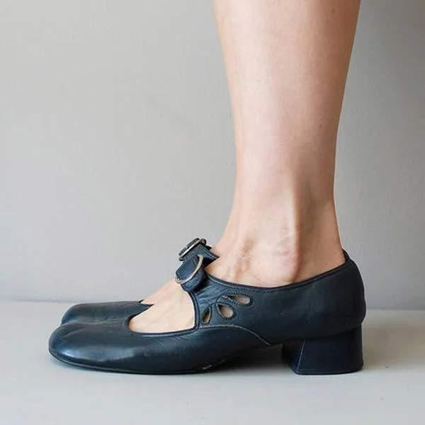 Leren schoenen met lage hak voor dames met tijdloze elegantie