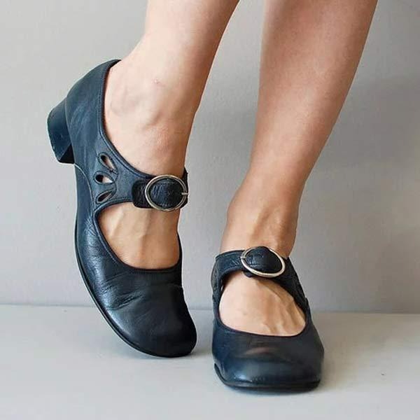 Leren schoenen met lage hak voor dames met tijdloze elegantie
