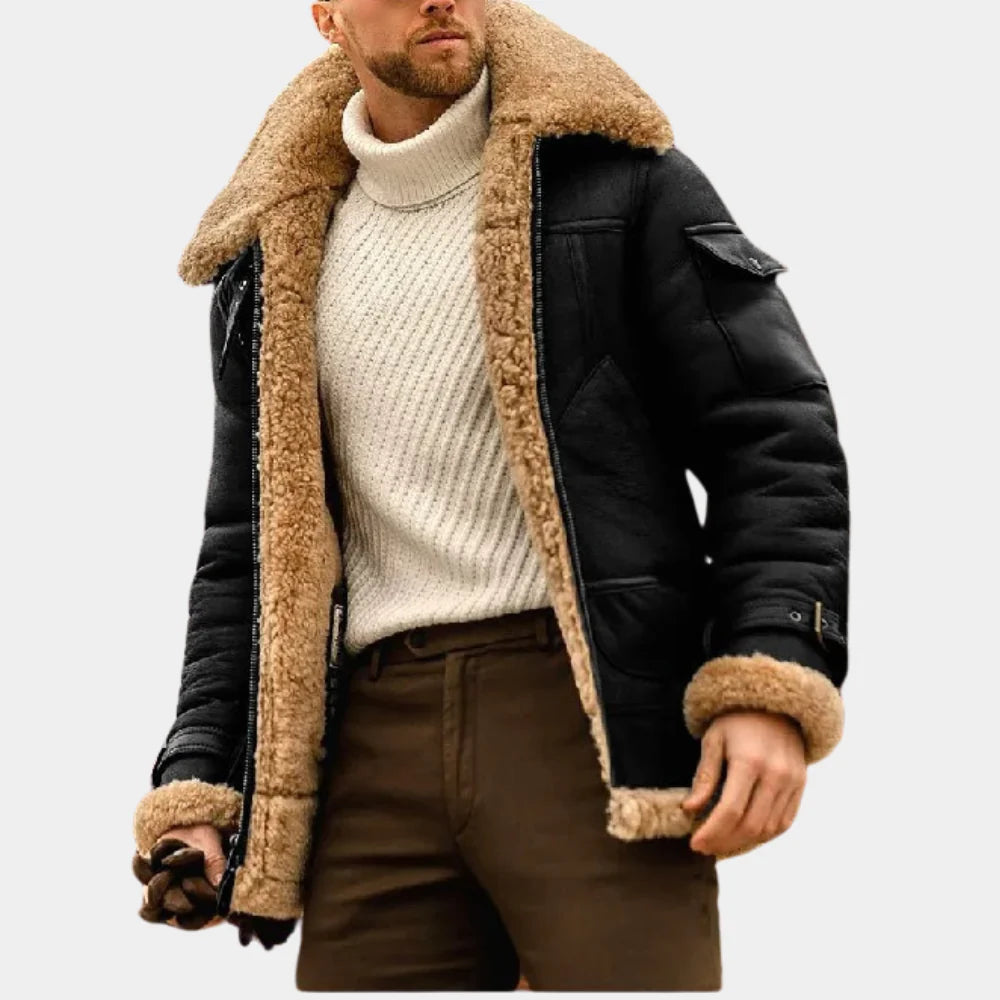 Leren winterjas in stoere pilotenstijl met warmte en comfort