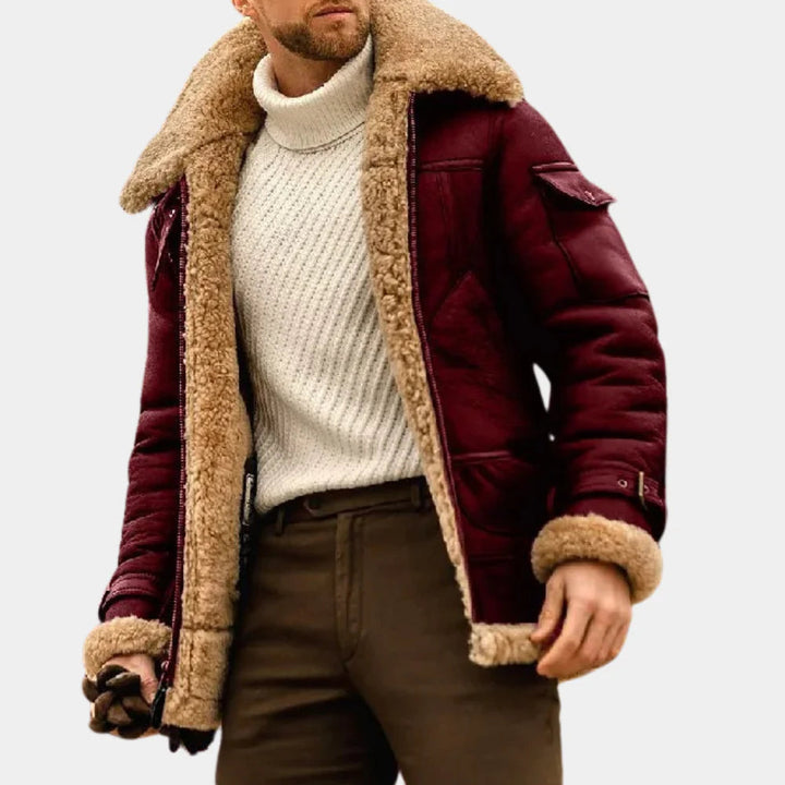 Leren winterjas in stoere pilotenstijl met warmte en comfort