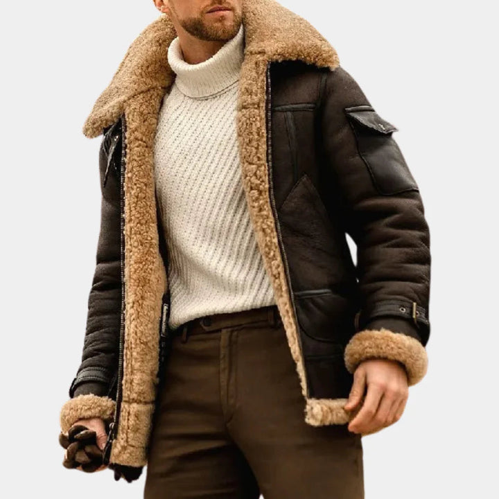 Leren winterjas in stoere pilotenstijl met warmte en comfort