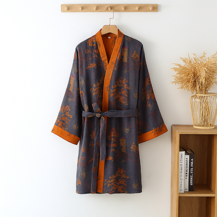 Lichtgewicht katoenen kimono-badjas voor heren
