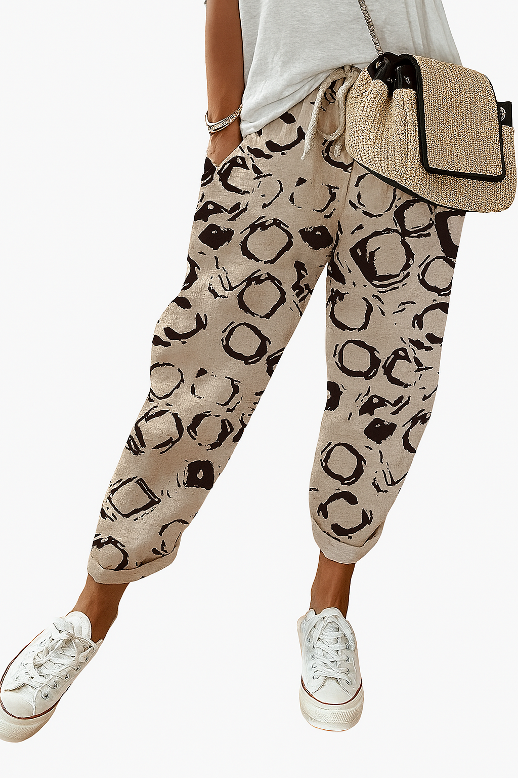 Losvallende broek met patroon voor dames