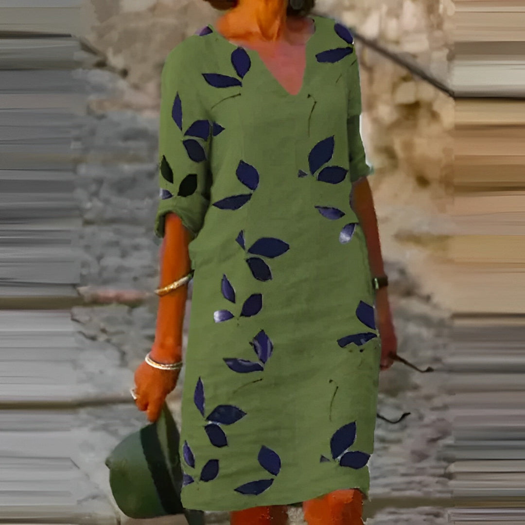 Mavis – Zomerjurk met bladprint voor dames | Moeiteloze elegantie