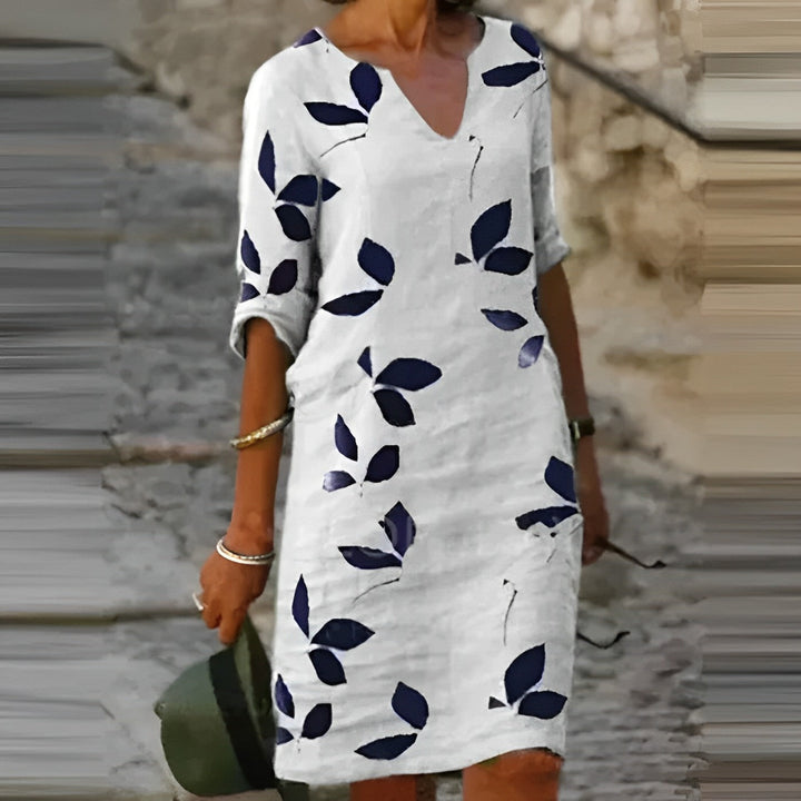 Mavis – Zomerjurk met bladprint voor dames | Moeiteloze elegantie