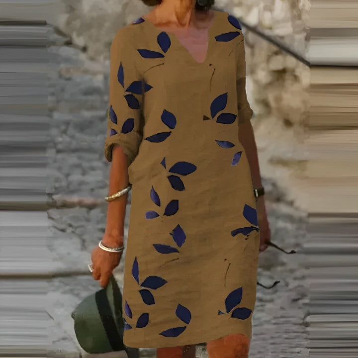 Mavis – Zomerjurk met bladprint voor dames | Moeiteloze elegantie