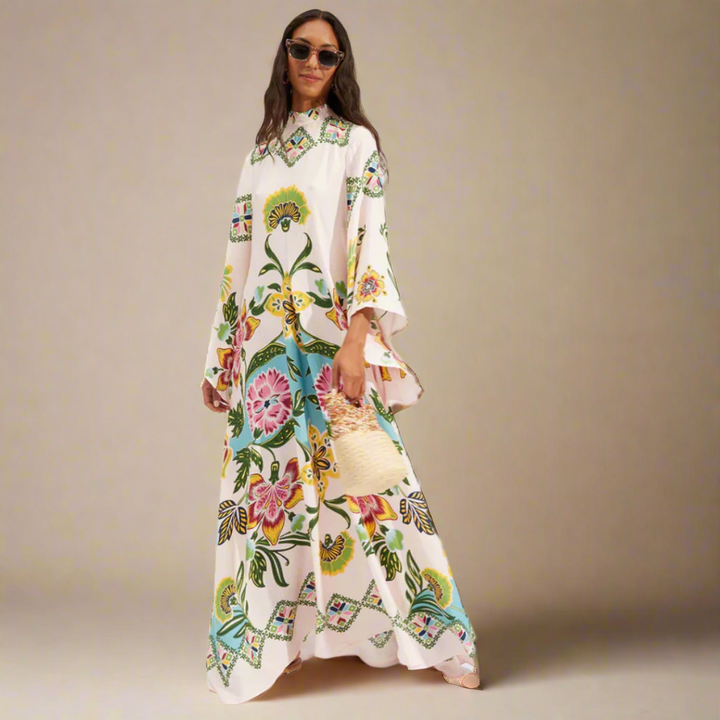 Maxi Jurk met Bloemenprint en Wijde Mouwen