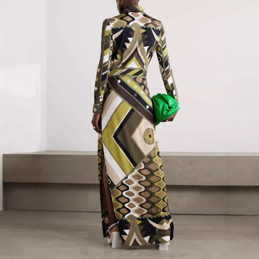 Maxi Jurk met Grafisch Patroon en Kraag