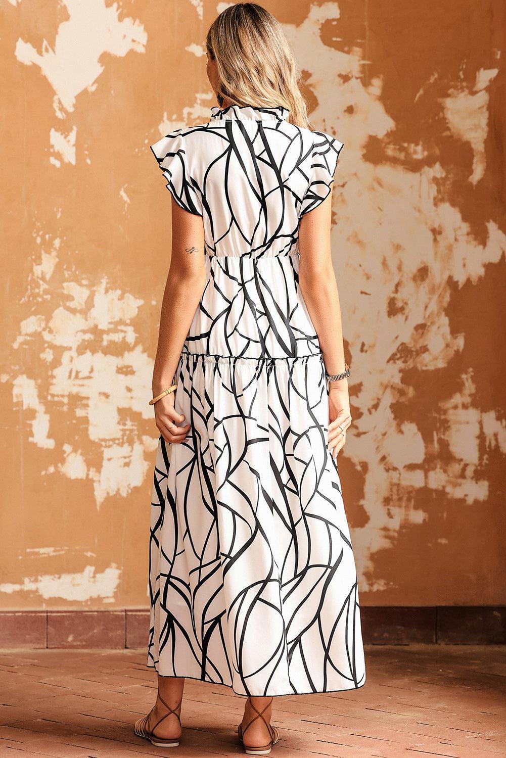 Maxi-jurk met Grafisch Patroon en Ruches