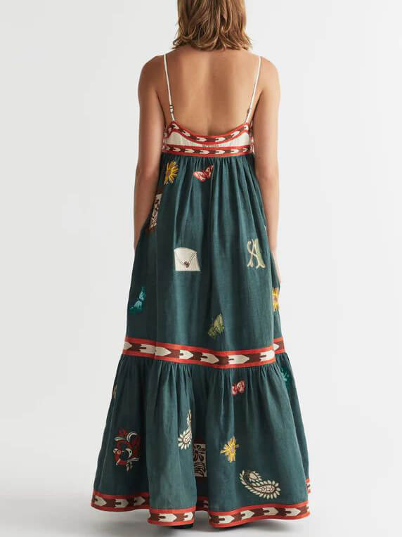Maxi-jurk met bandjes en zonnebloemaccenten