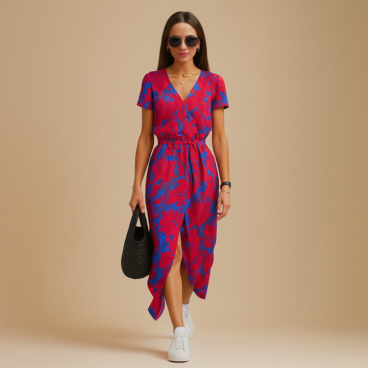 Maxi jurk met overslag en bloemenprint