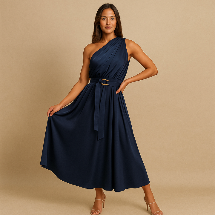 Midi-Jurk met Asymmetrische Schouder