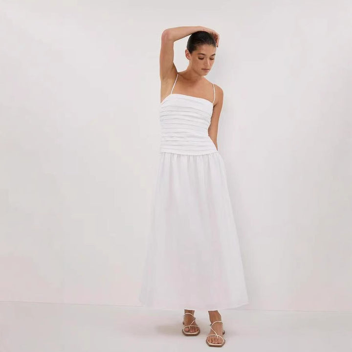 Midi-jurk met geplooid lijfje en A-lijn model