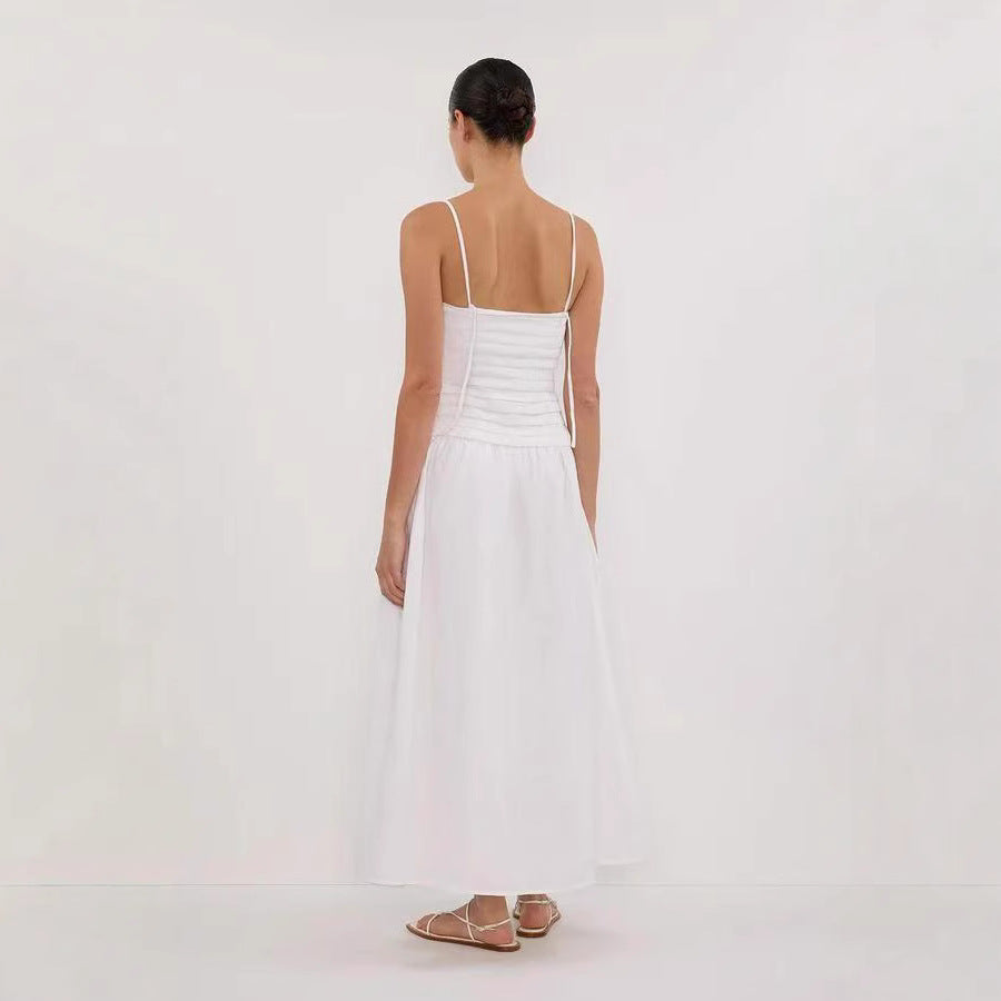 Midi-jurk met geplooid lijfje en A-lijn model