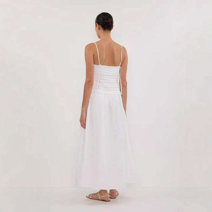Midi-jurk met geplooid lijfje en A-lijn model
