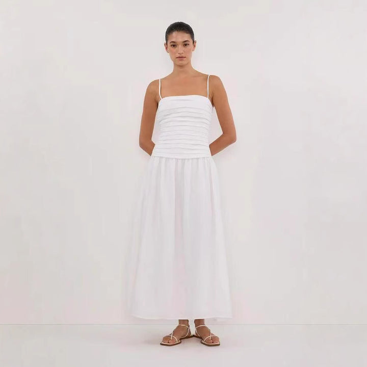 Midi-jurk met geplooid lijfje en A-lijn model
