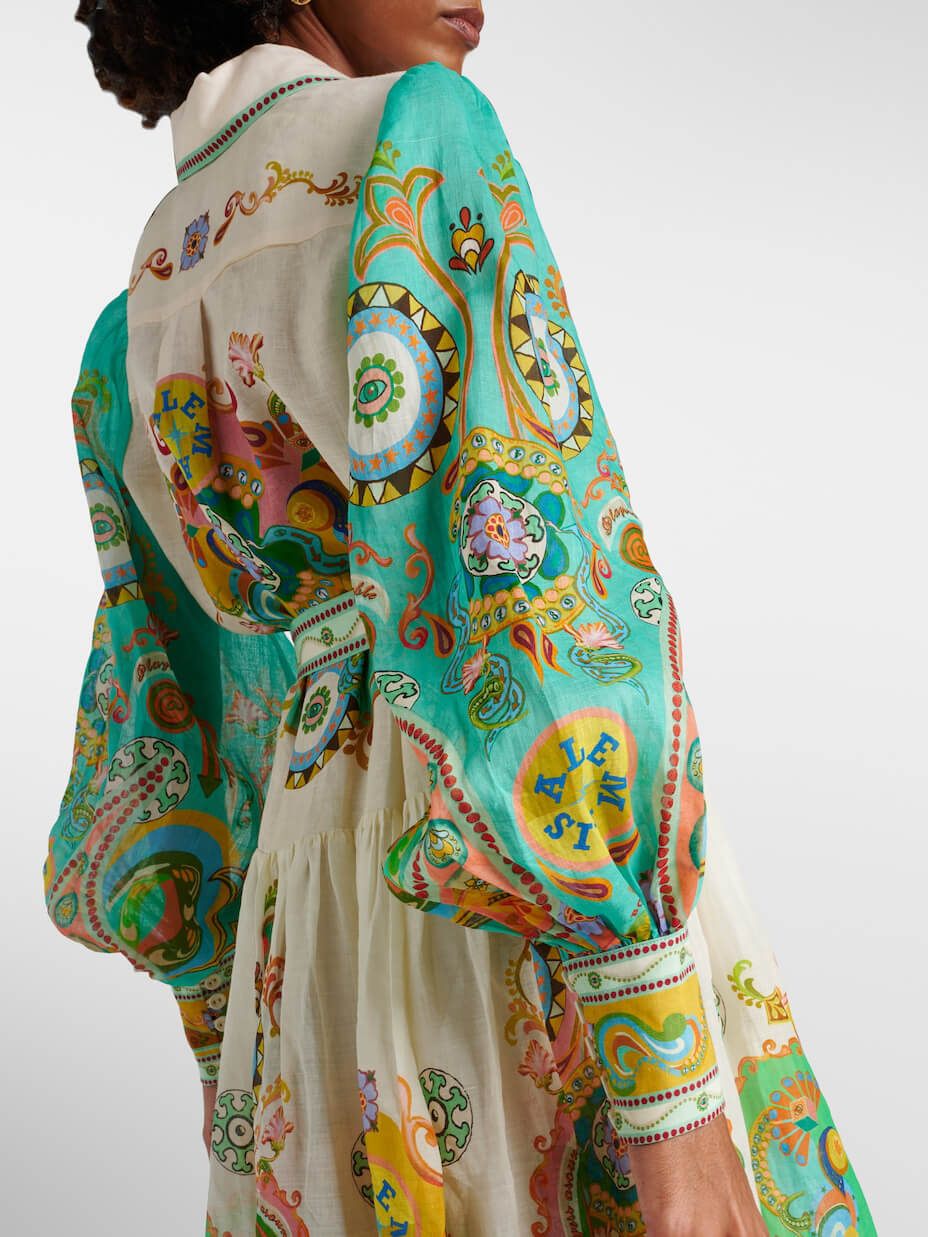 Midi-jurk met paisleyprint en ceintuur