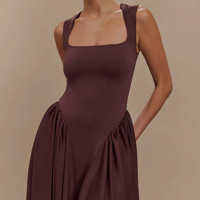 Midi-jurk met vierkante hals