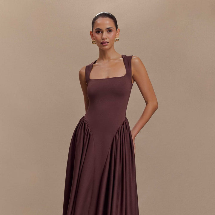 Midi-jurk met vierkante hals