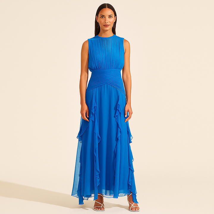Mouwloze Jurk met Plissé en Volants