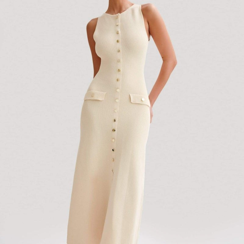 Mouwloze Knoopjurk met Zakken