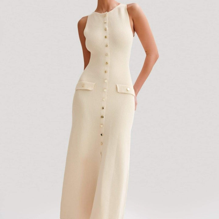 Mouwloze Knoopjurk met Zakken