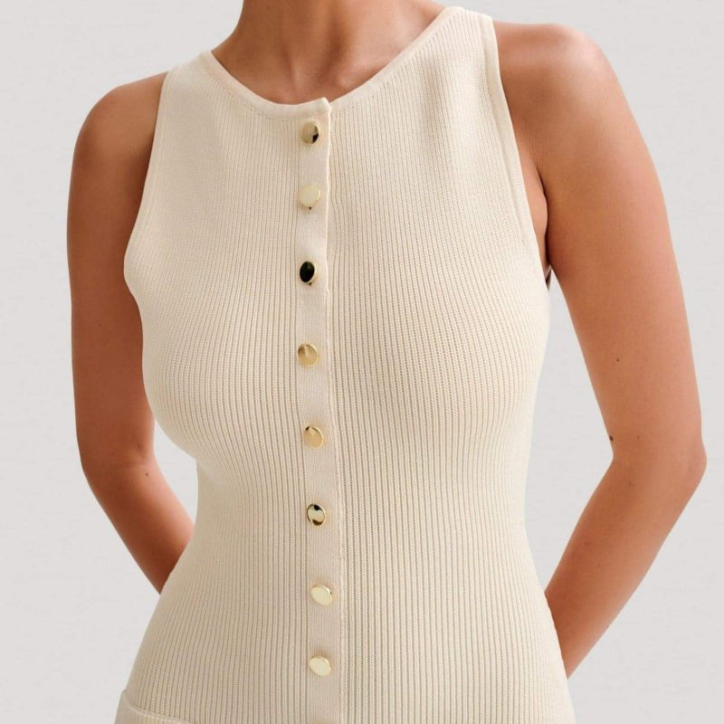 Mouwloze Knoopjurk met Zakken