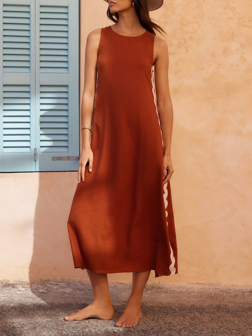 Mouwloze Maxi Jurk met Golfrand
