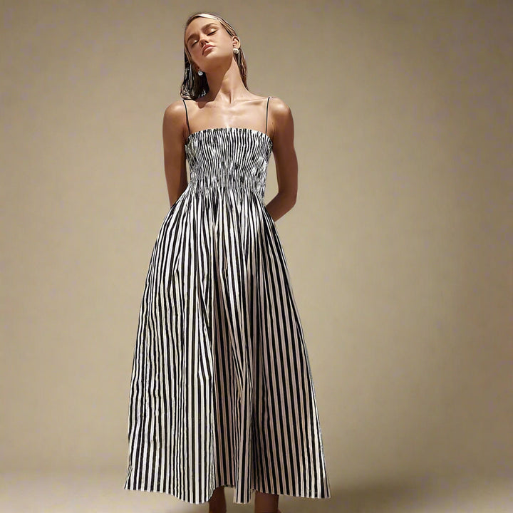 Mouwloze midi jurk met streepdessin