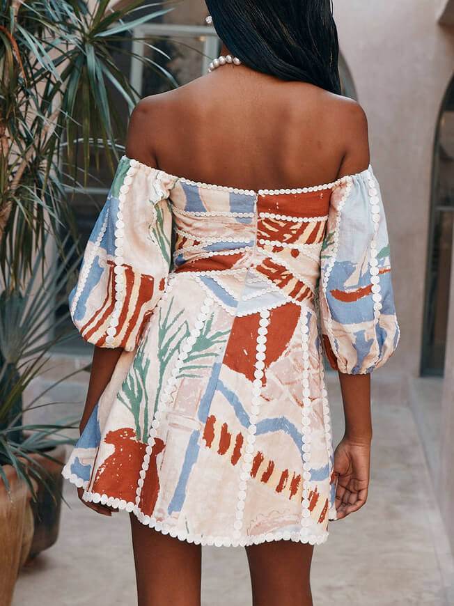 Off-shoulder Minijurk met Pofmouwen