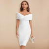 Off-shoulder bandagejurk met V-hals