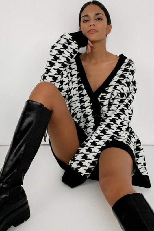Oversized cardigan met pied-de-poule