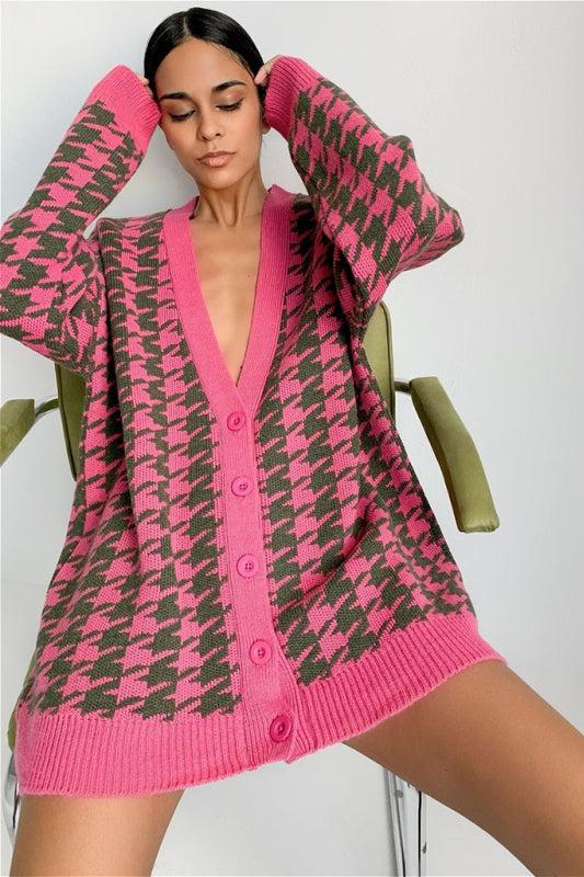 Oversized cardigan met pied-de-poule