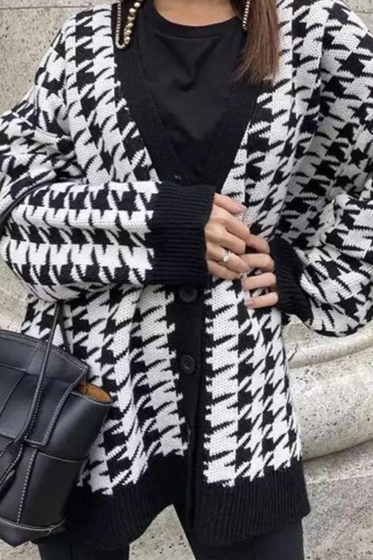 Oversized cardigan met pied-de-poule
