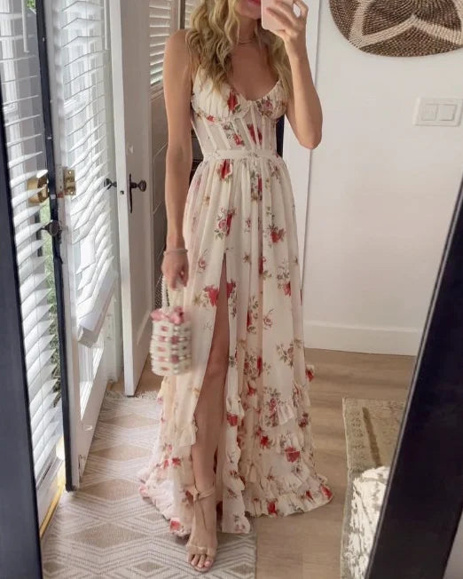 Romantische Bloemenjurk Met Split