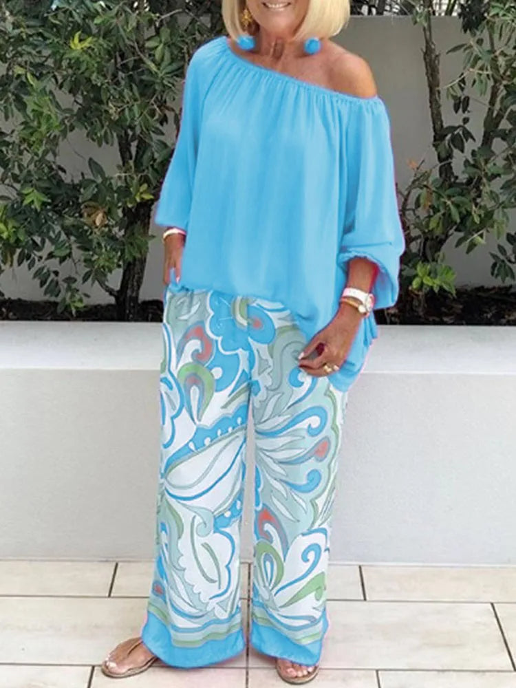 Stijlvolle off-shoulder tweedelige set