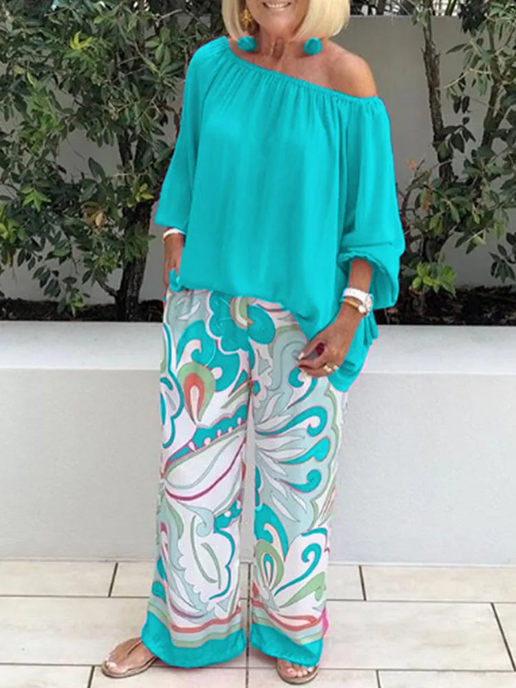 Stijlvolle off-shoulder tweedelige set