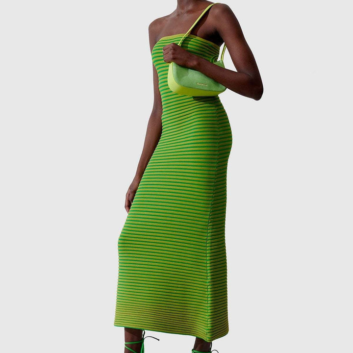 Strapless geribde maxi-jurk