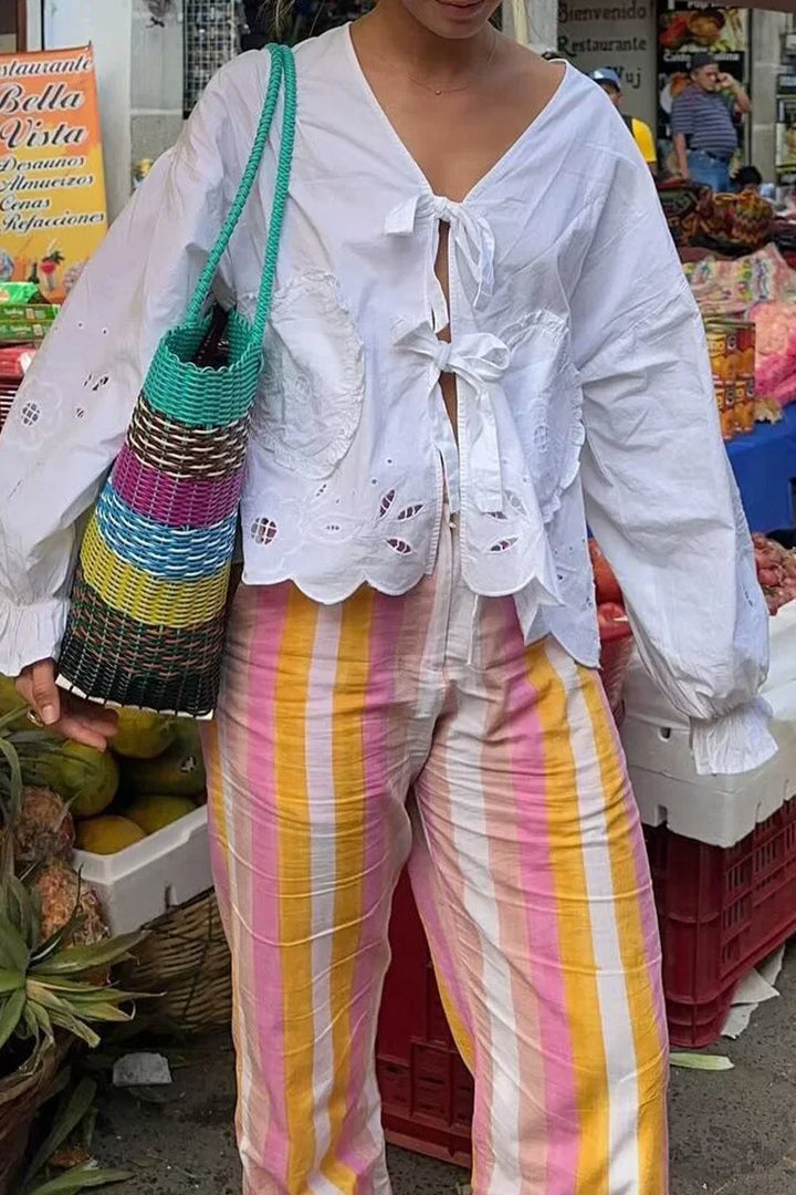 Top met Pofmouwen en Lintsluiting