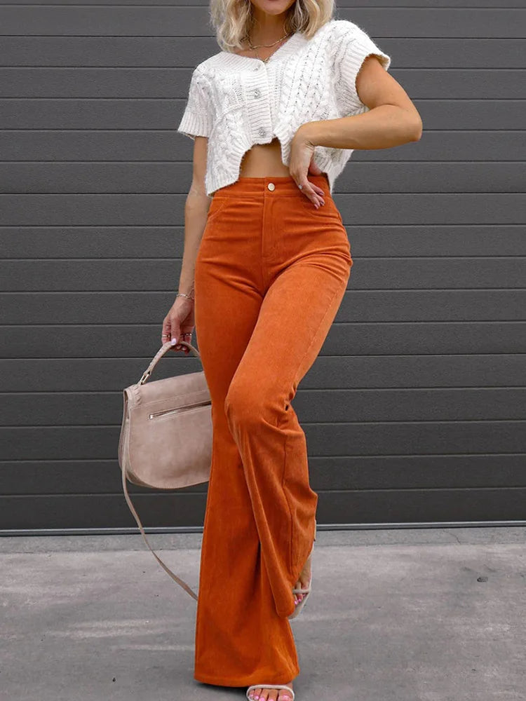 Trendy corduroy flare broek voor dames