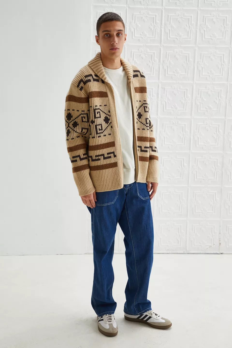 Vintage Jacquard Gebreid Heren Vest met Rits Tijdloze Stijl Ontmoet Modern Comfort
