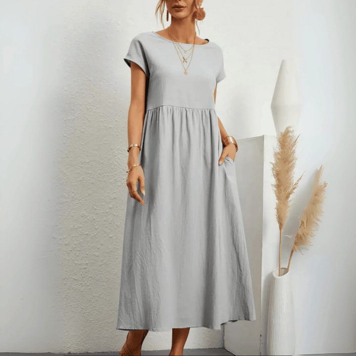 Vintage katoenen linnen maxi-jurk voor dames