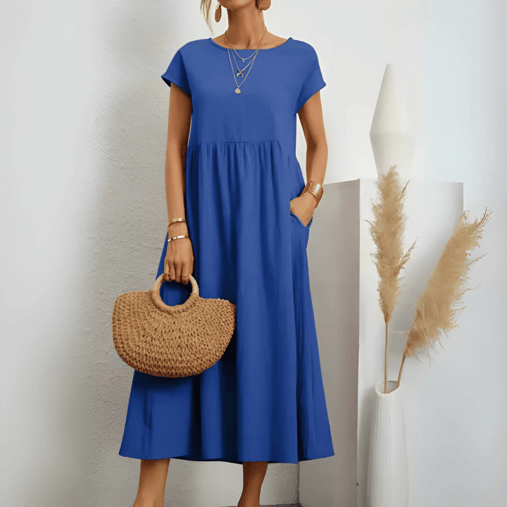 Vintage katoenen linnen maxi-jurk voor dames