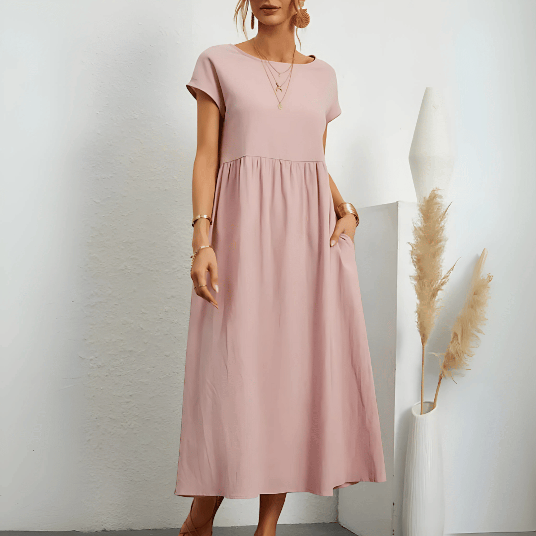 Vintage katoenen linnen maxi-jurk voor dames