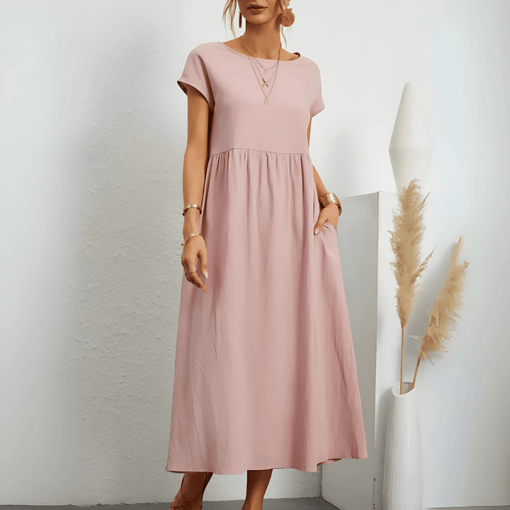 Vintage katoenen linnen maxi-jurk voor dames