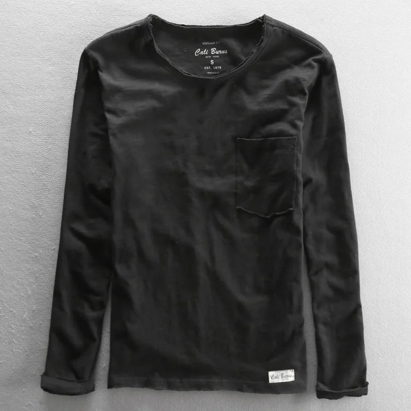 Vintage katoenen shirt met lange mouwen en ronde hals