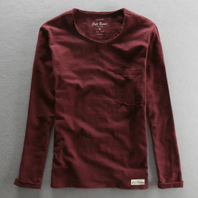 Vintage katoenen shirt met lange mouwen en ronde hals