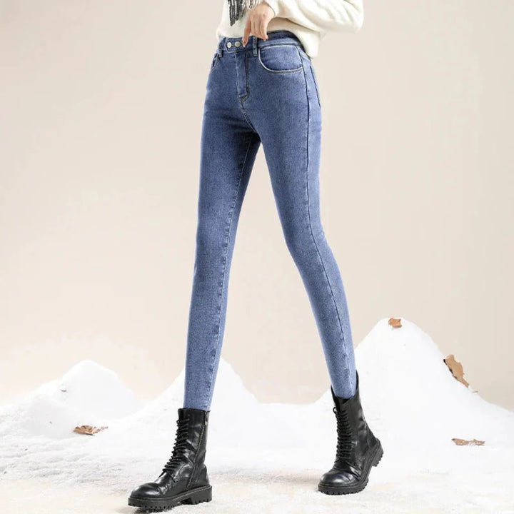 Winterjeans met hoge taille voor dames, gevoerd voor koude dagen