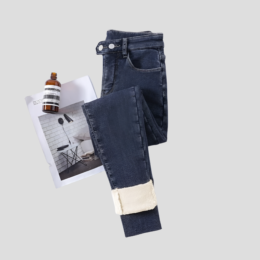 Winterjeans met hoge taille voor dames, gevoerd voor koude dagen
