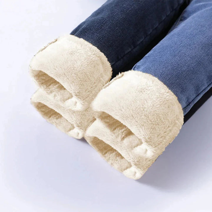 Winterjeans met hoge taille voor dames, gevoerd voor koude dagen